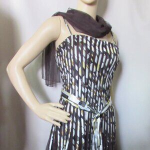 Fantastic JS Collections Petite Dress Chocolate Brown Net Geometric Ribbon Bands